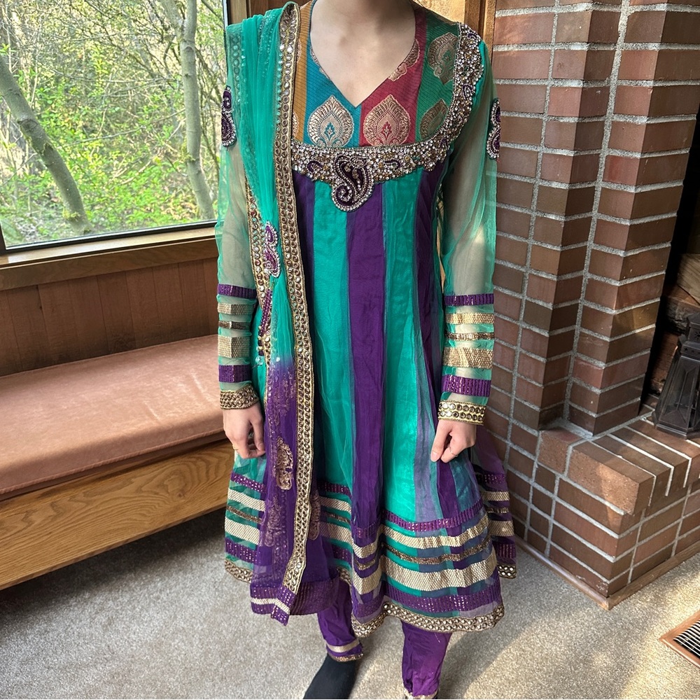Formal Green and Purple Indian Suit